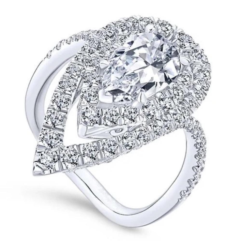 New Women’s Luxury 925 Silver Water Drop Diamond Ring - Picture 3 of 6